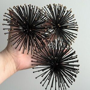 3 Vintage Sputnik Atomic Space Age Black and Gold Starburst Hooked Wall Decals